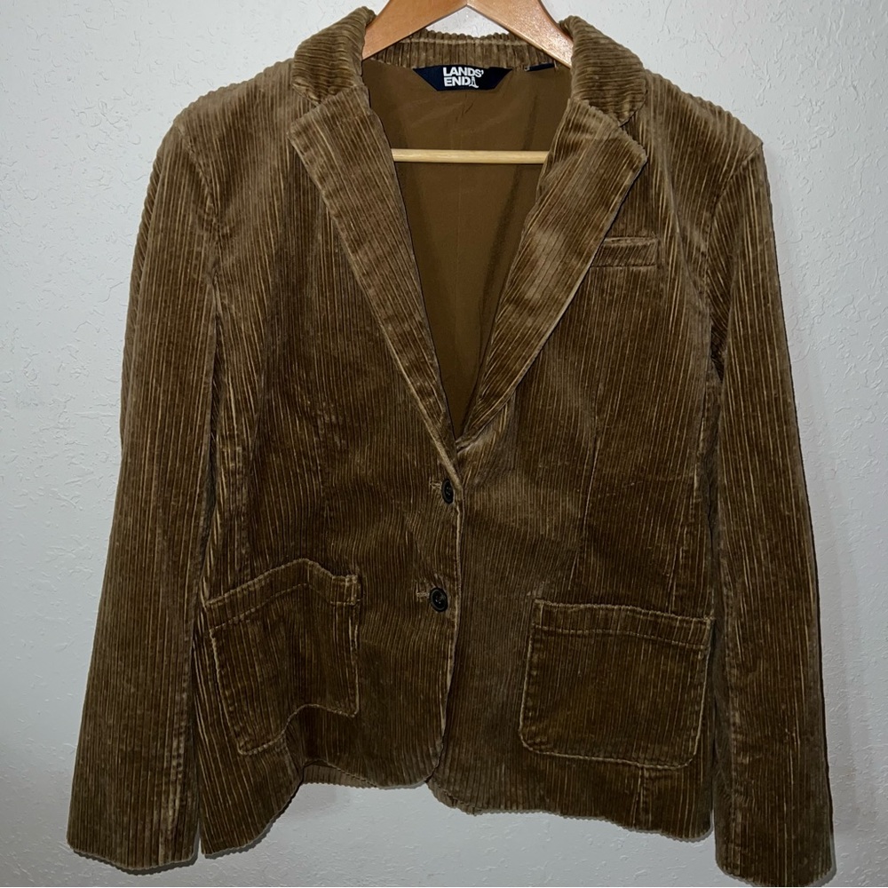 Lands' End Camel Brown Corduroy Cotton Blend Blazer Jacket Size Medium.